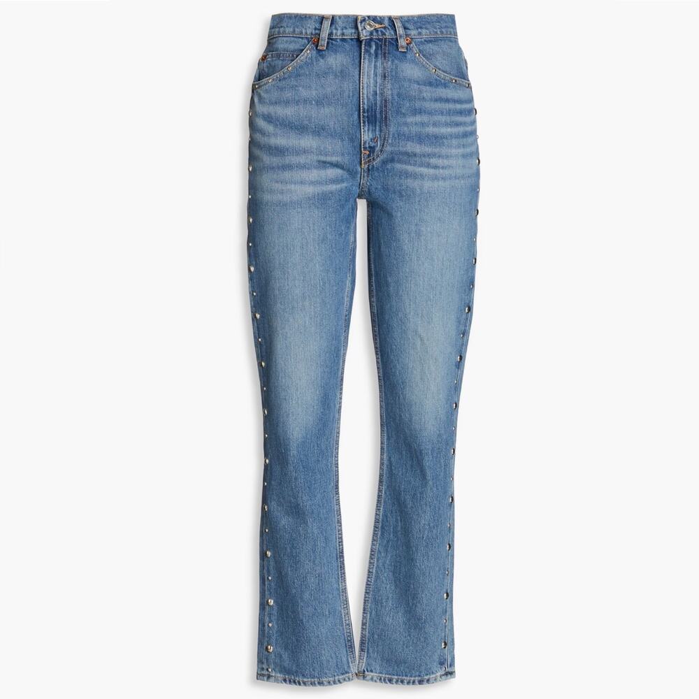 RE/DONE 70s Straight Leg Studded Jeans Moon Stoned Stud Wash Women’s Size 24